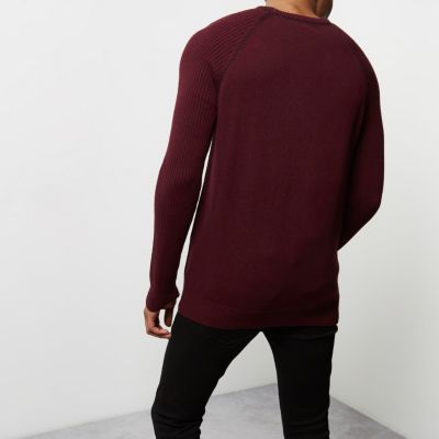 Burgundy knit raglan sleeve jumper